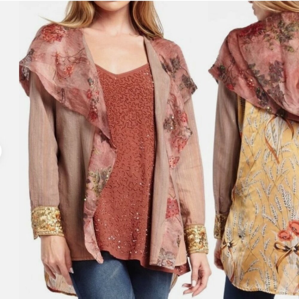 Boho Embellished Rosewood Layered Tank & Jacket Set